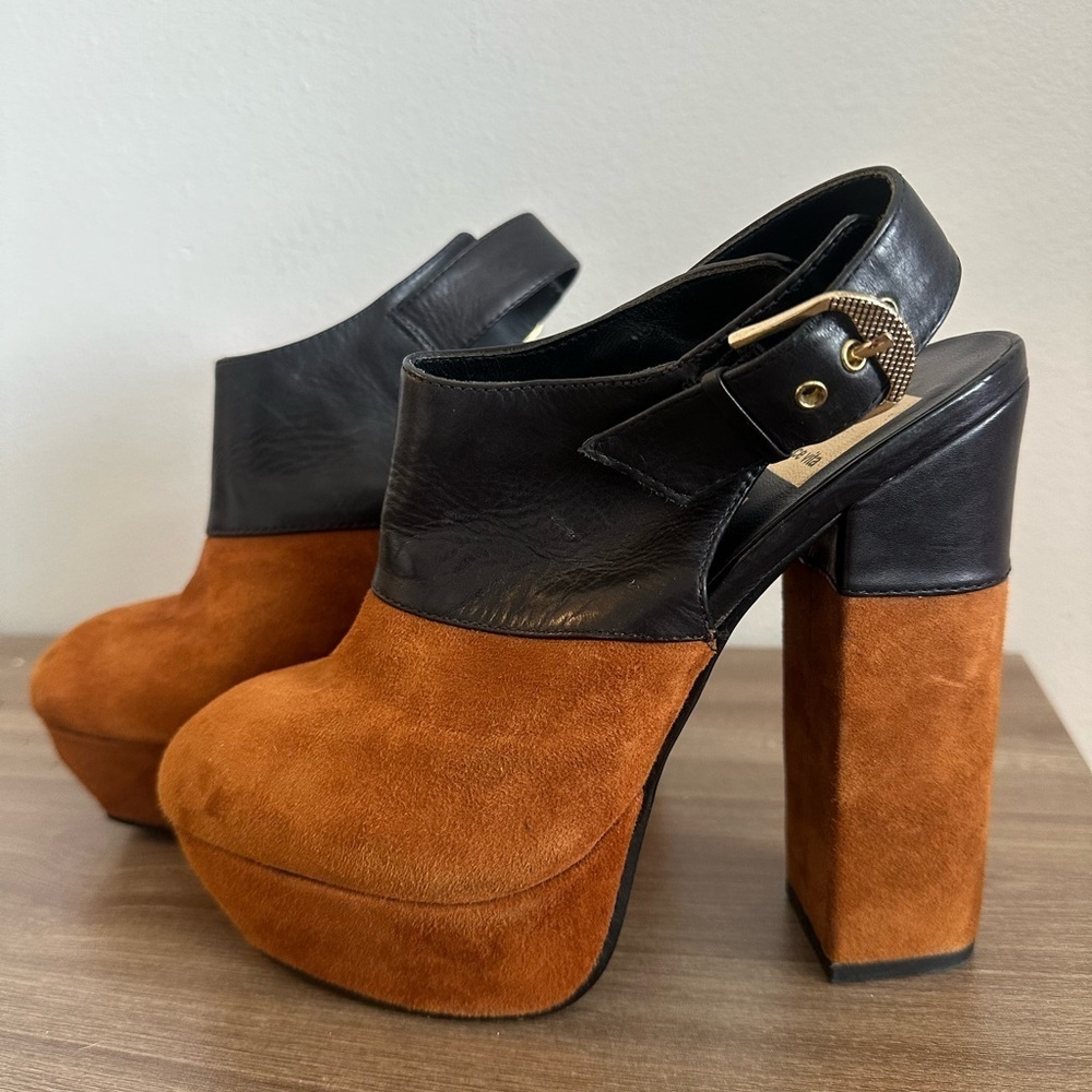 Dolce Vita brown suede leather platform clogs heels booties 6.5